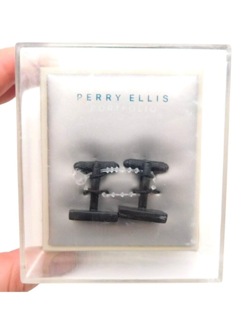 Perry Ellis Cufflinks Black Minimalist Modern Formal Wedding Classic Style NEW